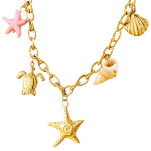"Starfish" Necklace, 18K Gold Plated Steel