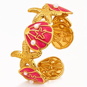 "Starfish and Seashells" Bracelet, 18K Gold Plated Steel